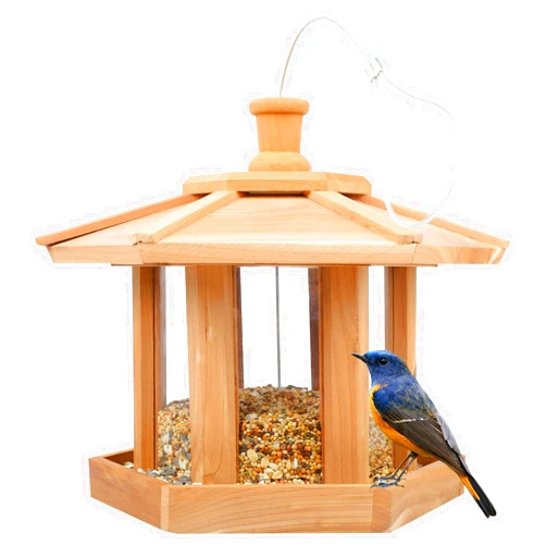 Ltwil Wooden Bird Feeder for Outside Garden Decoration, Hexagon Shaped with Roof and Large Capacity, Waterproof and Durable, Large