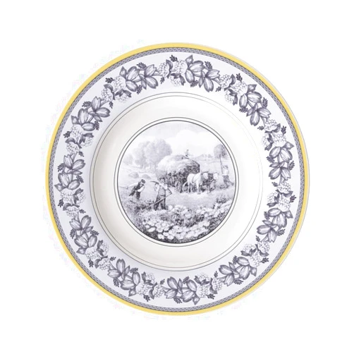 Villeroy & Boch Audun Ferme Dinner Plate, 10.5 in, Premium Porcelain, White/Grey/Yellow