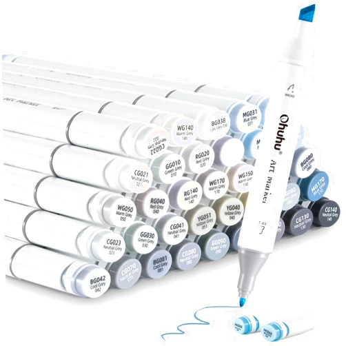 Ohuhu Alcohol Markers Gray Tone- Double Tipped Alcohol Based Art Marker Set for Artist Adults Coloring Shading Layering- 36 Grayscale Colors- Chisel & Fine- Oahu of Ohuhu Markers- Refillable
