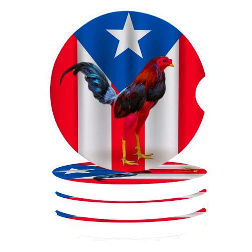 Litter Star Car Coasters Absorbent Ceramic Stone for Drink Set of 4 Farm Rooster on Puerto Rico Flag Car Accessories Cup Holder Insert Coasters for Auto Vehicles Car Interior Red and White Striped Back