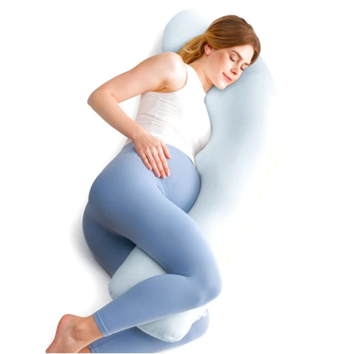 Momcozy Pregnancy Pillows for Side Sleeping, J Shaped Maternity Body Pillow for Pregnancy, Soft Pregnancy Pillow for Head Neck Belly Support, Blue