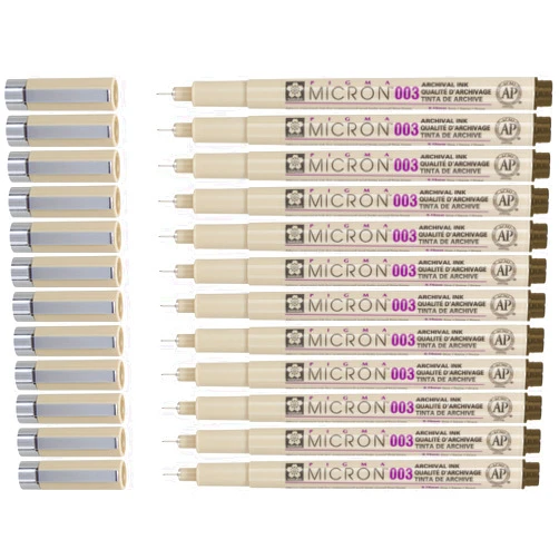 SAKURA Pigma Micron Fineliner Pens - Archival Sepia Ink Artist Pens for Drawing - 003 Point Size (Box of 12)