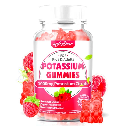 Softbear Potassium Gummies for Adults, High Potency Potassium Citrate 1000mg Supports Leg Cramps & Muscle Health Organic Potassium Supplement Gummies Raspberry Flavor 60 Count