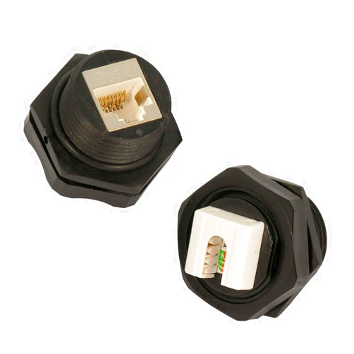 InstallerParts CAT 6 RJ45 Shielded Industrial Panel Mount Bulkhead Punchdown Jack IP67 Waterproof - Professional Series Network Connectors - Black