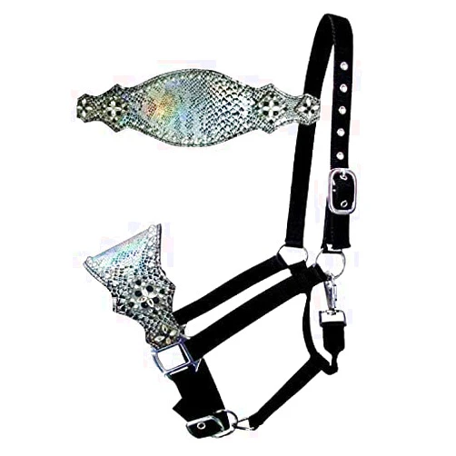 Showman Nylon Bronc Halter w/Silver Snakeskin Overlay, Average Full Size Horse