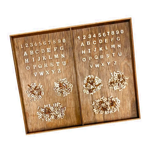 Cregugua Quarter Inch 0.25 Inch 2142 Pieces Tiny Wooden Letters Unfinished Wood Numbers for Scrapbooking Crafts (with Two Fonts in Brown Tray)