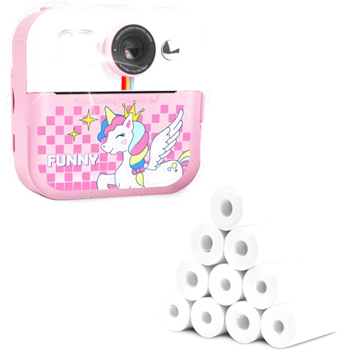 Moizoe Pink Kids Camera Instant Print + 10 Refill Print Paper Rolls