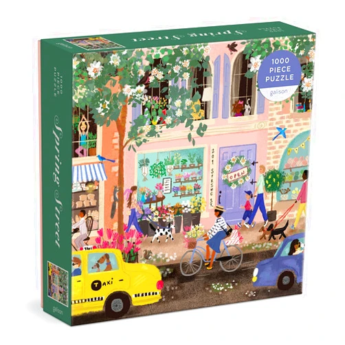 Galison Spring Street 1000 Piece Puzzle in a Square Box from Galison - 1000 Piece Puzzle for Adults, Beautiful Illustrations from Joy Laforme