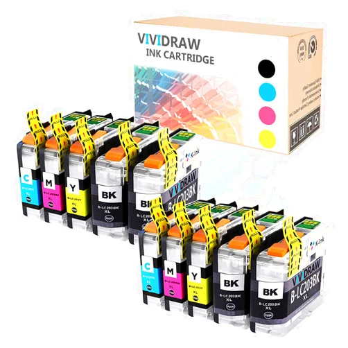 VIVIDRAW Compatible Ink Cartridges Replacement for Brother LC203 LC203XL LC201 LC201XL Works with Brother MFC-J460DW J480DW J485DW J680DW J880DW J885DW MFC-J4320DW J4420DW J4620DW J5620DW (10-Pack)