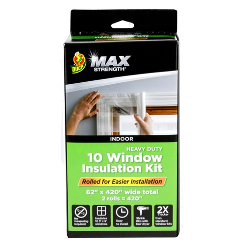 Duck MAX Strength Window Insulation Kit, Winter Window Seal Kit Fits up to 10 Windows, Heavy Duty Shrink Film Cuts to Size for Easy Indoor Installation, Window Tape Included,62 In. x 420 In., Clear