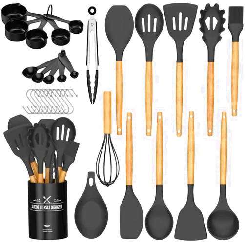 Generic Kitchen Utensils Set, Cookware Set, 33-Piece Kitchen Set, Cooking, Kitchen Gadgets, Nonstick, Heat Resistant, Silicone Cooking Set, Home & Kitchen Essentials, Black