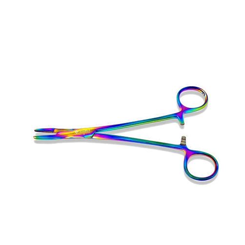 Cynamed Olsen Hegar Needle Holder Driver with Multicolor/Rainbow Titanium Coating - Premium Quality - Hemostat with Scissors and Locking Mechanism (6.5 in. (16.51 cm))