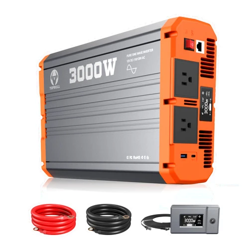 TOPBULL 3000W Pure Sine Wave Inverter 12V DC to 110V AC Converter 120V 6000W Peak for Vehicle/Home/RV/Truck Off-Grid Solar Power Inverter with USB & Type-C Port, 2 AC Outlets & LCD Display Remote Controller