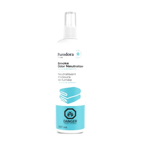Purodora Lab Smoke Odor Eliminator (Step 2 of 2) Spray for Fabrics, and Air Freshener | Smell Remover Neutralizer for House, Home and Car (237ml, 8oz – Peach & Sandalwood S