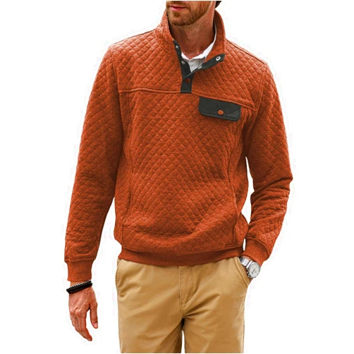 JMIERR Men's Quilted Sweatshirt Casual Long Sleeve Outdoor Stand Collar Button Pullover Sweatshirts