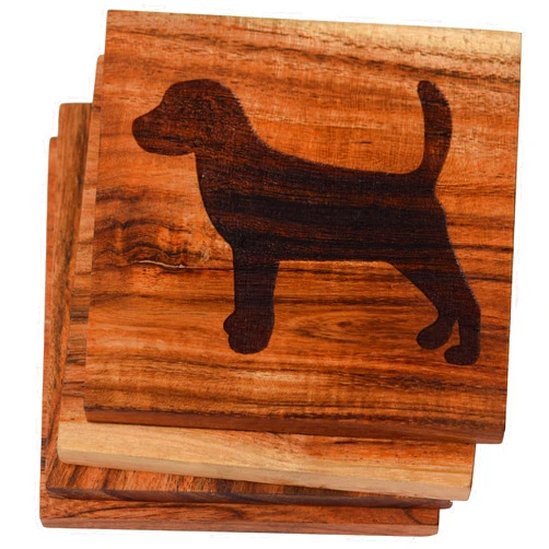 Prestige Decanters Dog Coasters – Breed: Beagle (10+ Dog Breeds Available) Dog Lover Drink Coasters - Engraved Acacia Wood Design – Dog Lover Gift, Beagle Gifts – Unique Dog Decor (Set of 4)