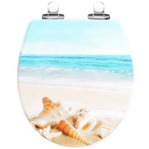 Angol Shiold Round Toilet Seat Molded Wood Toilet Seat with Quietly Close and Quick Release Hinges, Easy to Install also Easy to Clean (Round, Beach)