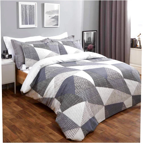 Dreamscene Scandinavian Style Geometric Duvet Cover Set with Pillowcases Charcoal Black and Silver Grey King Size