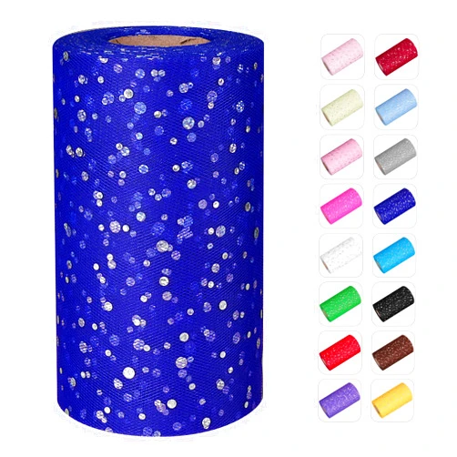 ICOSHOW Glitter Tulle Rolls, 6' by 50 Yards (150FT) Sequin Tulle Netting Fabric for Tutu Skirts Sewing Birthday Wedding Party Decoration (Royal Blue)