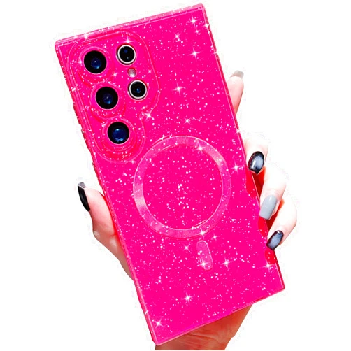 MINSCOSE for Samsung Galaxy S22 Ultra Magnetic Neon Phone Case[Compatible with Magsafe],Cute Bling Glitter Thin Slim Shockproof Sparkly Cover for Women Girl for Samsung Galaxy S22 Ultra 6.8