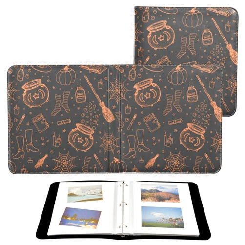 YETTASBIN Photo Albums, Halloween Witch PU Leather Bookshelf Photo Albums, Large Waterproof DIY 3 Ring Scrapbooking Album with 40 Detachable Blank Pages for Family Wedding Baby Life Memory