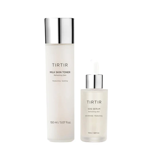 TIRTIR Daily Hydration Set - Milk Skin Toner + SOS Serum, Rice Bran Extract, Chamomile, Radiant Glow | Fragrance Free, Mineral Oil Free, Fungal Acne Safe…