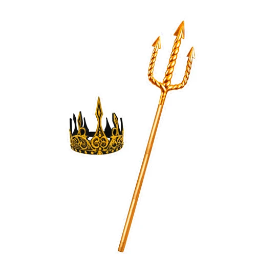 Nicky Bigs Novelties Adult Ocean Sea King Foam Gold Crown and Plastic Trident Staff Cosplay Set - Adjustable Halloween Costume Accessory Props, One Size, Gold