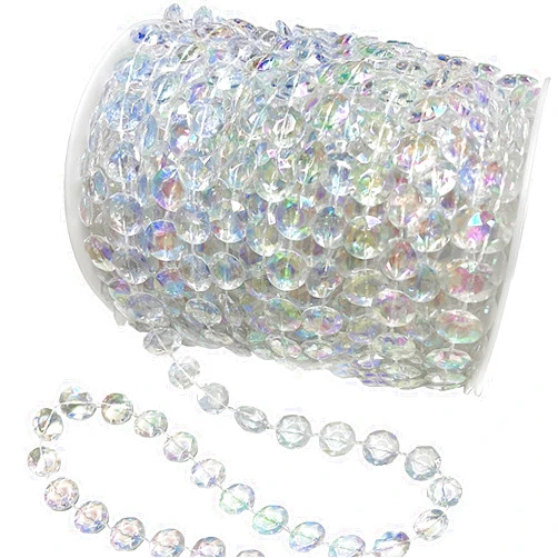 Jishi 99ft Crystal Bead Garland for Christmas Tree Decorations, Iridescent Acrylic Beaded Garland Strand Roll, Hanging Christmas Decorations Indoor Home Decor, String Diamond Beads for Crafts Curtains
