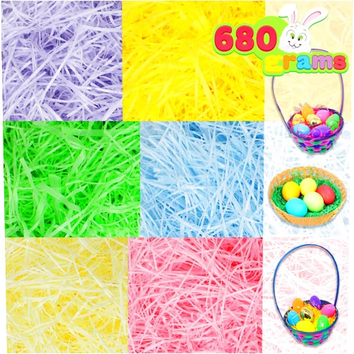 JOYIN Recyclable Shred Paper Grass 24oz (680g) 6 colors Easter Basket Filler Stuffers for Easter Egg Hunt Décor, Party Favors, Classroom Event Decoration.