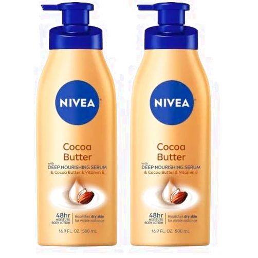 NIVEA Cocoa Butter Body Lotion with Deep Nourishing Serum, 16.9 Fl Oz Pump Bottle (Pack of 2)