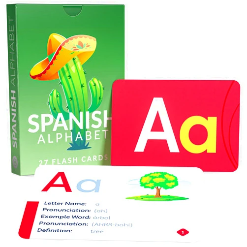 Briston Spanish Alphabet Flash Cards – 27 Educational Language Learning Resource with Pictures for Memory Sight Words – Fun Game Like Play - Kids, Grade School, Classroom, Homeschool Teacher Supplies