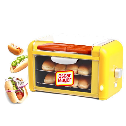 Nostalgia Oscar Mayer Extra Large Countertop 8 Hot Dog Roller and Bun Toaster Oven - Stainless Steel Rollers and Non-stick Warming Racks - Adjustable Timer