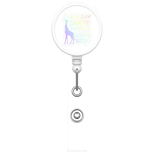 DistinctInk Funny Custom Printed Retractable Badge Reel Name Badge Holder – Durable Nursing ID Badge Reel for Schools Hospitals Businesses - Just a Giraffe Trapped in a Human Body