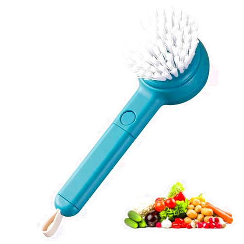 Ganganmax Vegetable Cleaner Brush Fruit Scrubber Brush Good Grip Long Handle Food Cleaning Brush Multifunctional Kitchen Gadgets with Peeler Veggie Wash Brush 2-in-1 (Blue)
