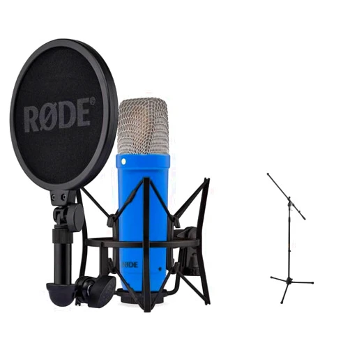 Rode NT1 Signature Series Large-Diaphragm Condenser Microphone (Cobalt) Bundle with Mic Stand with Fixed Boom