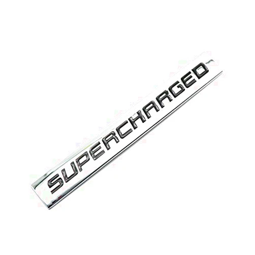 PCFGSL 1Pcs Metal Supercharged Logo Car Emblem Premium Auto Badge Rear Trunk Sticker Side Fender Decal (Chrome Black)