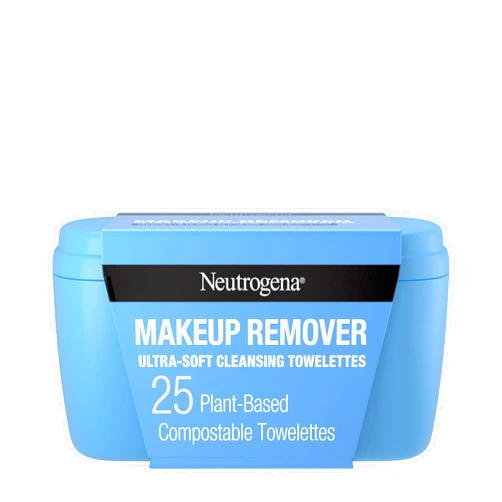 Neutrogena Makeup Remover Facial Cleansing Towelettes, Daily Face Wipes Remove Dirt, Oil, Sweat, Makeup & Waterproof Mascara, Gentle, Soap- & Alcohol-Free, 100% Plant-Based Cloth, 25 ct