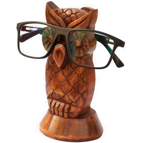 Ajuny Handcrafted Wooden Eyeglass Spectacle Holder - Handmade Owl Design Eyewear Wood Display Stand, Specs Sunglasses Eyeglasses Goggles Stand Organizer for Office Desk Home Decor Gifts