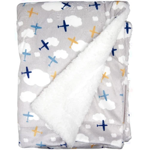 Lila & Jack Reversible Mink and Sherpa Baby Blanket, Newborn - Toddler Blanket 30 X 40 Inches (Airplane)