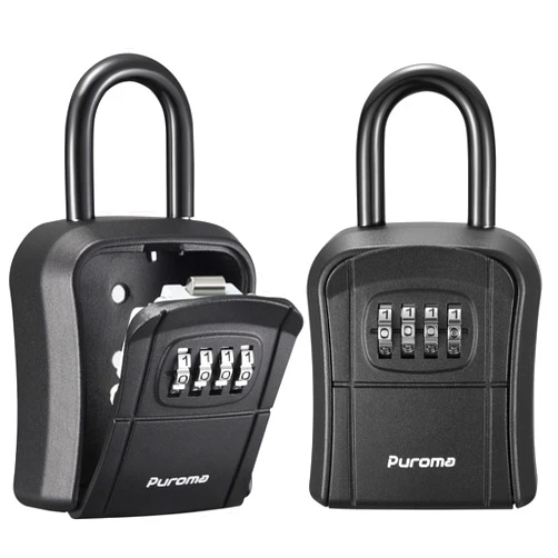 Puroma Key Lock Box, Portable Combination Lockbox Wall-Mounted Key Storage Box for House Keys, Resettable Code Safe Security Lock Box for Home, Office, Apartment Spare Key Storage (2 Pack, Pure Black)