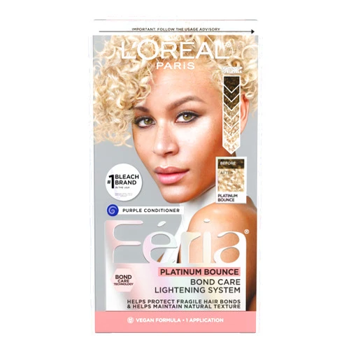 L’Oréal Paris L'Oreal Paris Feria Platinum Bounce Bond Care Lightening System, Lifts Up To 8 Levels, Includes Anti Brass Purple Conditioner, Platinum Bounce, 1 Hair Dye Kit