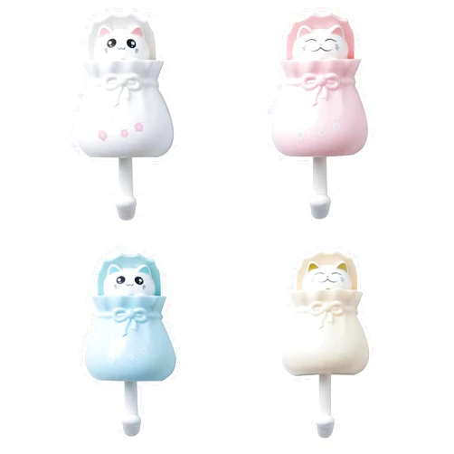 Gebaozhen 4PCS Cute Key Hooks for Wall Decor Cartoon Adhesive Wall Hooks for Kid Room Girl Bedroom Small Wall Hooks Hanging Keys Headband Hat Wallet Small Items