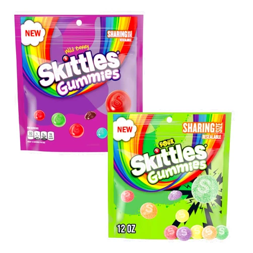 ASSORTIT X Skittles Collab Wild Berry & Sour Gummies Variety 2 Pack 12 Oz Resealable Bags American Classic Soft Fruit Chews