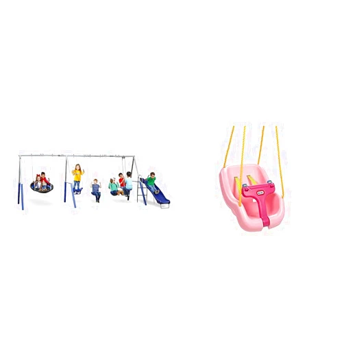 XDP Recreation Fun Forever Swing Set, Gray & Little Tikes Snug 'n Secure Pink Swing with Adjustable Straps, 2-in-1 for Baby and Toddlers Ages 9 Months - 4 Years,16