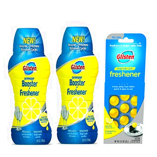 Glisten Dishwasher Detergent Booster and Freshener 2-Pack and Disposer Care Freshener, Lemon Scent
