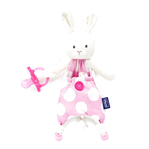 Chicco Pocket Buddy Lovey and Pacifier Holder | Plush, Soothing Animal-Themed Toy | Fits Most Pacifiers | Machine-Washable | Pink Bunny| 0+ Months