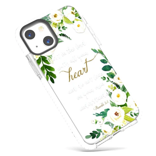 Frepstudio iPhone 15 Bible Verses Clear Cute Case for Girls Women,Pink Floral Christian Inspirational Proverbs 3:5 Quotes Soft Protective Case Compatible with iPhone 15