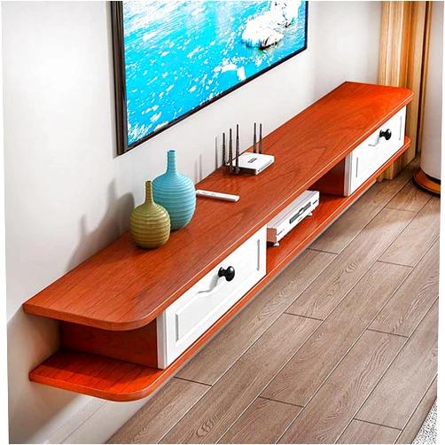 IBOWZ Floating TV Stand Cabinet Wall Hanging Tv Cabinet,Solid Wood Wall Mounted Media Centre,Floating Entertainment Unit for Living Room Bedroom Tv Set-Top Box Rack