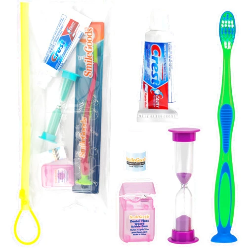 Practicon Child Deluxe Dental Care Kit, Travel Size Bundle w/Toothbrush, Crest Toothpaste, Floss, Lip Balm and Sand Timer, TSA Friendly Kids Oral Care Kit
