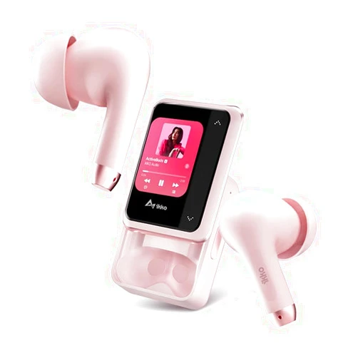 Ikko ActiveBuds AB02, Earbuds with AMOLED Touchscreen, Two-Way Translation, AI Real-time Transcription, Multi-App Support, ChatGPT-4o, Bluetooth 5.3 Dual-Device Simultaneous Connection (Soft Pink)